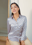 نتشي قميص منقوش ناعم كم طويل نسائي