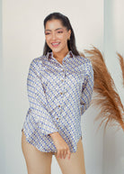 نتشي قميص منقوش ناعم كم طويل نسائي