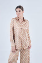 نتشي قميص منقوش ناعم كم طويل نسائي