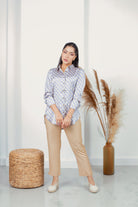 نتشي قميص منقوش ناعم كم طويل نسائي