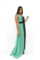 ديامانتين عباية مغربي بدون أكمام من الشيفون الناعم مزينة بتطريز على الصدر للأسفل أخضر