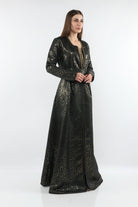 ديامانتين قفطان نسائي بحزام عريض لامع بكم طويل أسود