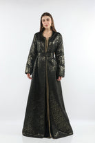 ديامانتين قفطان نسائي بحزام عريض لامع بكم طويل أسود