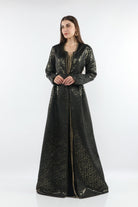 ديامانتين قفطان نسائي بحزام عريض لامع بكم طويل أسود