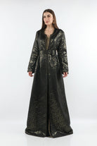 ديامانتين قفطان نسائي بحزام عريض لامع بكم طويل أسود