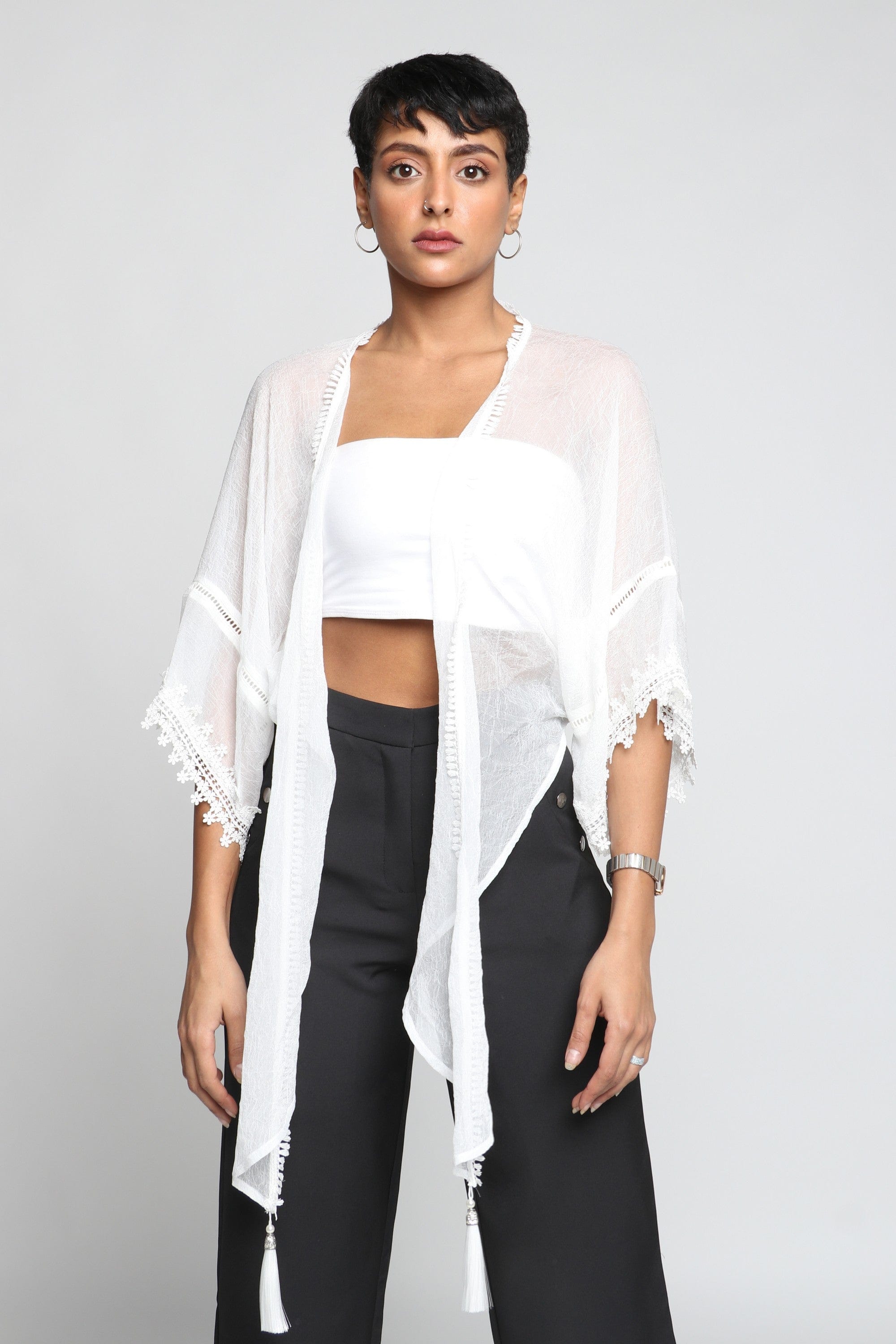 نتشي كارديجان شفاف 3/4 كم لف نسائي