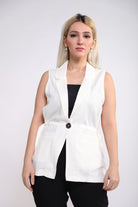 نتشي سترة طويلة بأزرار أمامية مخصر بدون كم