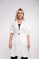 نتشي سترة سادة طويل بزرار بأكمام طويلة