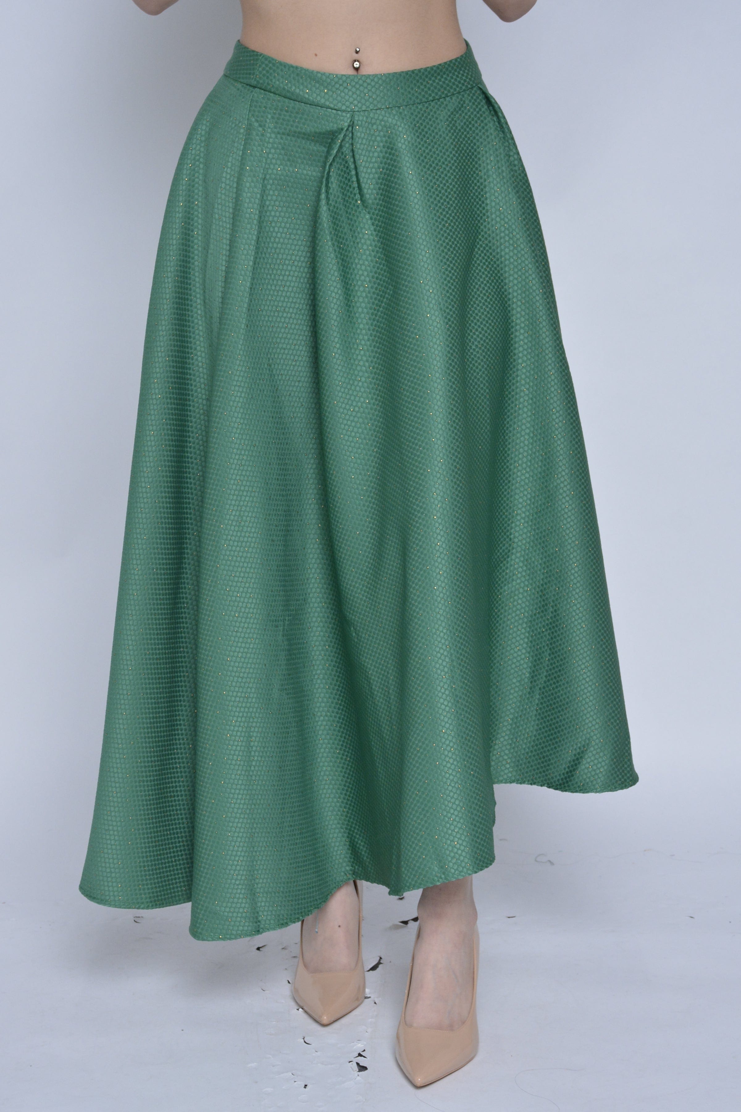 نتشي تنورة ميدي سهرة لامعة منقوشة واسعة