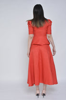 نتشي بلوزة جاكار مخصرة بأزرار أمامية نص كم بف نسائي