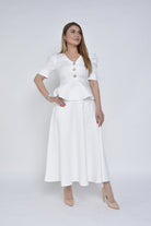 نتشي بلوزة جاكار مخصرة بأزرار أمامية نص كم بف نسائي