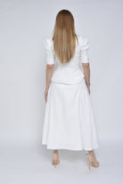 نتشي بلوزة جاكار مخصرة بأزرار أمامية نص كم بف نسائي