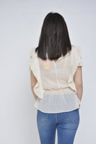 نتشي بلوزة منقطة مخصرة كم قصير مكشكش نسائي