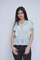 نتشي بلوزة منقطة مخصرة كم قصير مكشكش نسائي