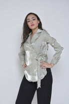 نتشي بلوزة رسمية نسائية برباط علي الخصر