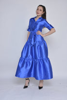 نتشي فستان ماكسي ناعم 3/4 كم طويل بأزرار أمامية