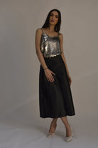 نتشي تنورة ميدي سهرة قماش تفتا سادة ناعمة