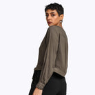 نتشي بلوزة بأزرار أمامية سبعة كم طويل بأساور نسائي