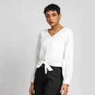 نتشي بلوزة بأزرار أمامية سبعة كم طويل بأساور نسائي