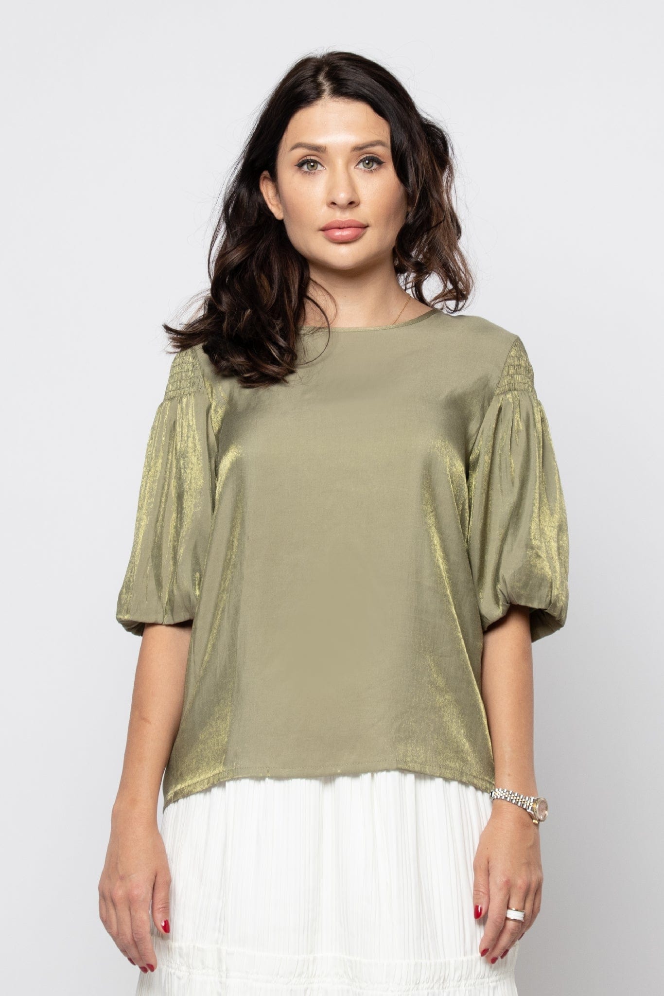 نتشي بلوزة سواريه نص كم منفوخ نسائي