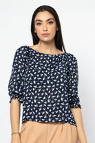 نتشي بلوزة مشجرة بفتحة دائرية 3/4 كم مع أسورة نسائي