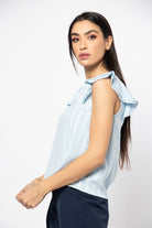 نتشي بلوزة رسمية مخططة بالطول وبأكتاف مكشكشة نسائي