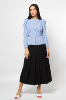 نتشي بلوزة رسمية بحزام على الخصر كم بف طويلة نسائي