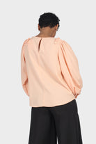 نتشي بلوزة رسمية سادة كم واسع منفوش مكشكش بأسورة نسائي