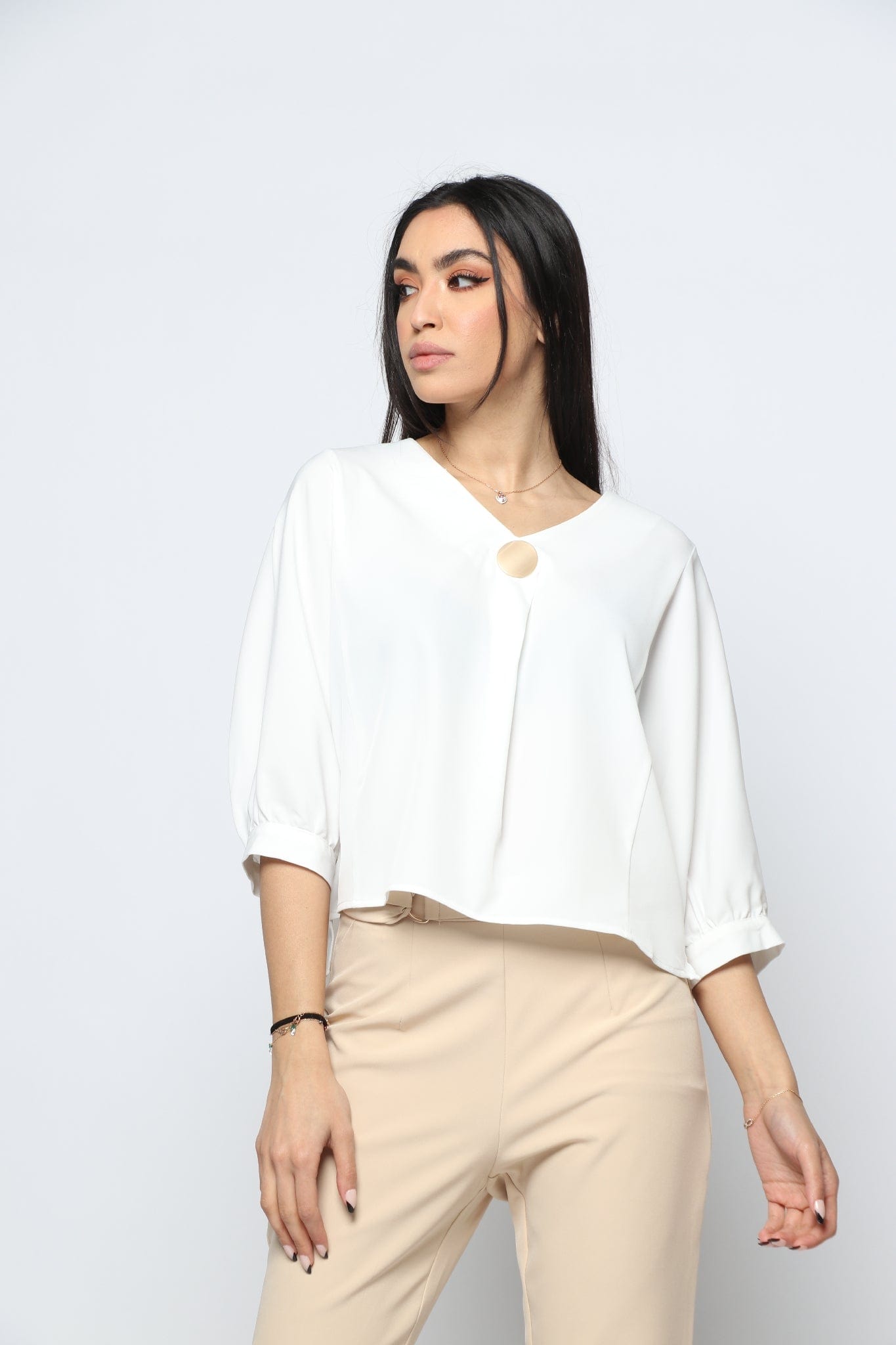 نتشي بلوزة بفتحة دائرية 3/4 كم نسائي