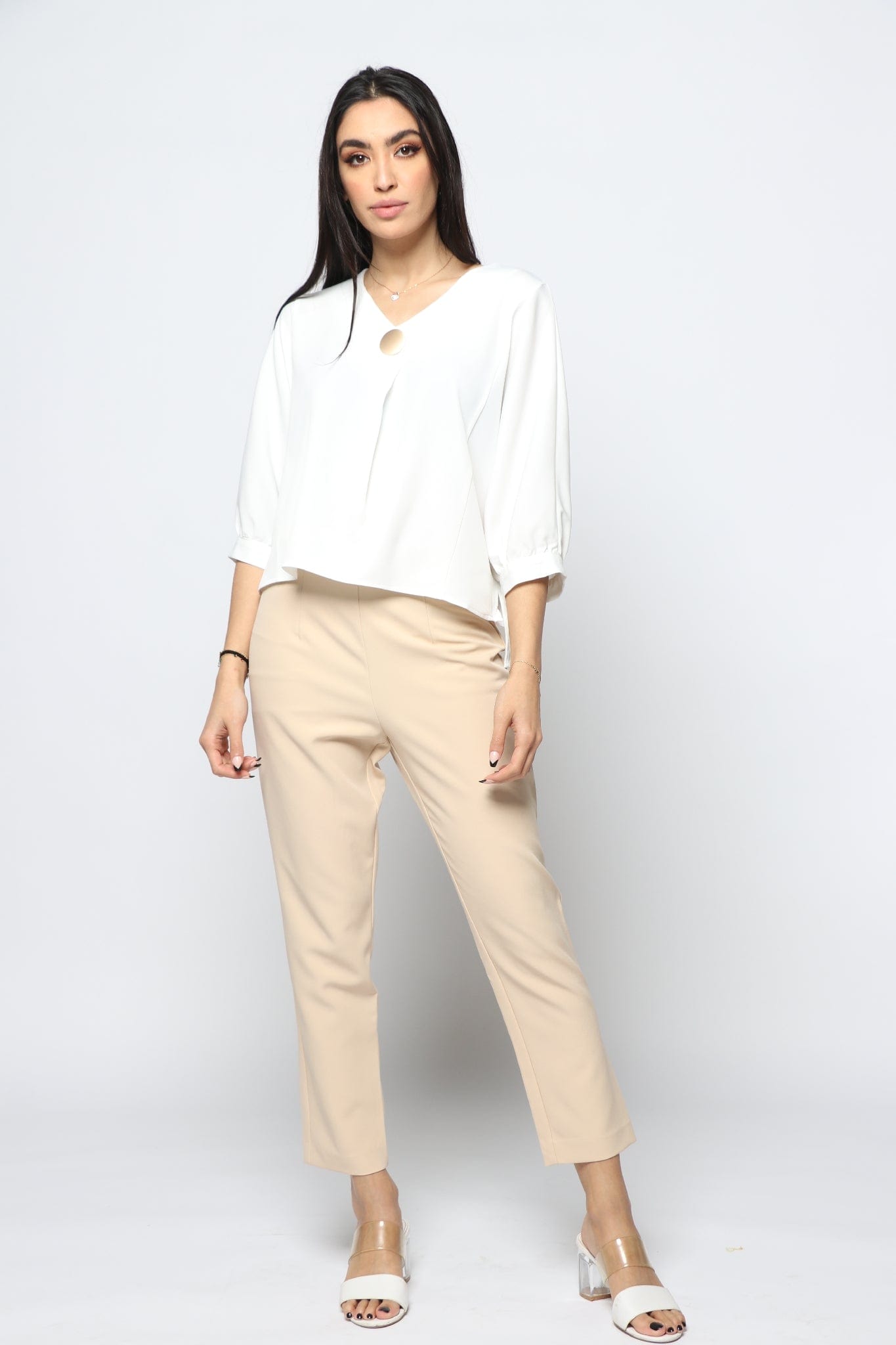 نتشي بلوزة بفتحة دائرية 3/4 كم نسائي