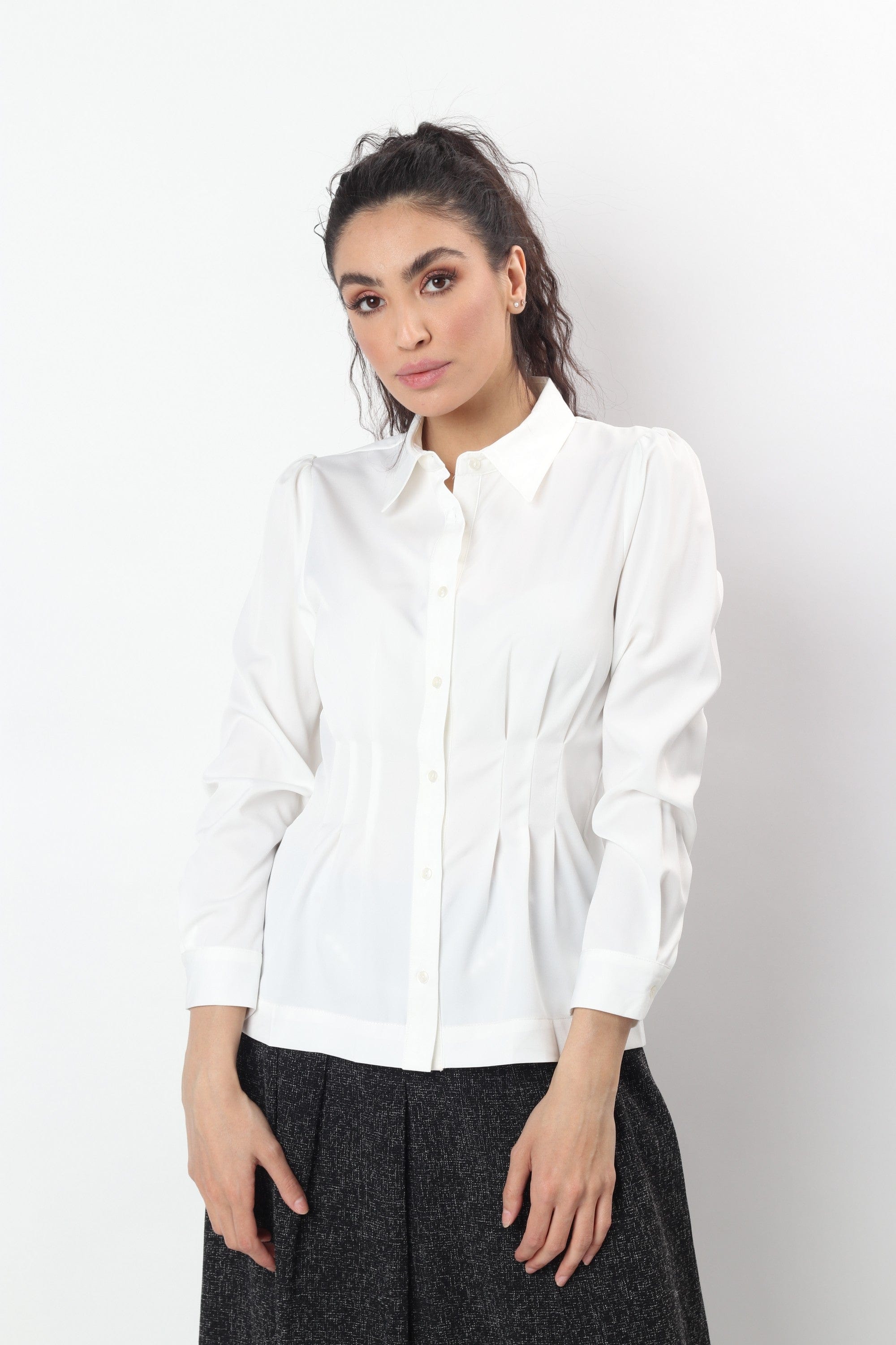 نتشي قميص بخصر مزموم كم طويل نسائي