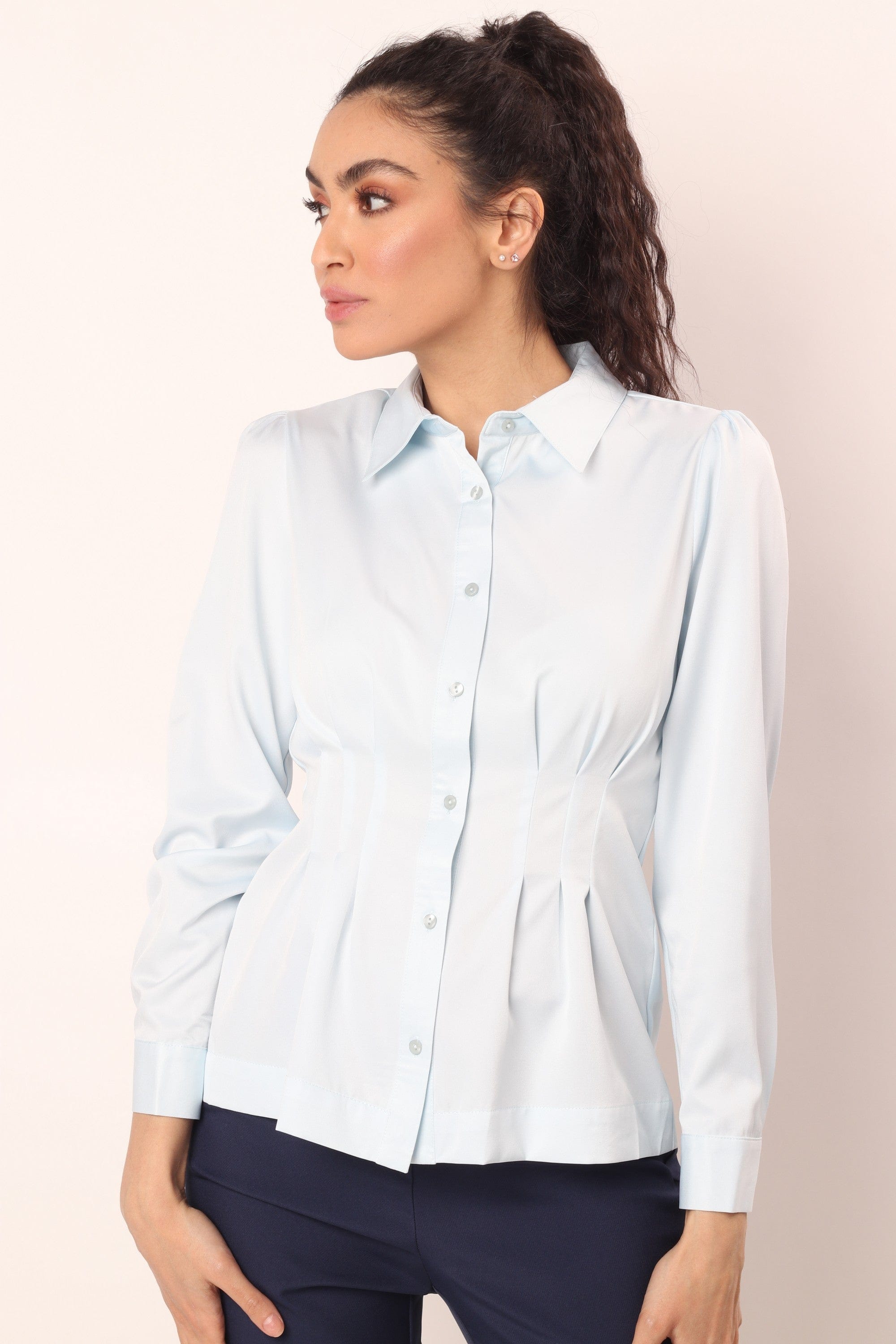 نتشي قميص بخصر مزموم كم طويل نسائي