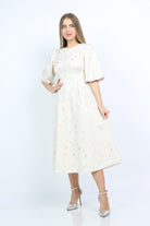 نتشي فستان ميدي كلاسيكي منقوش كم منفوش قصير