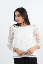 نتشي بلوزة دانتيل مبنطة كم شفاف طويل نسائي