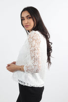 نتشي بلوزة دانتيل مبنطة كم شفاف طويل نسائي