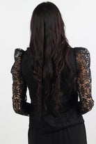 نتشي بلوزة دانتيل مبنطة كم شفاف طويل نسائي