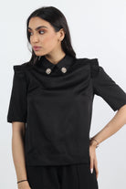 نتشي بلوزة رسمية بياقة مطرزة نص كم مع كلوش نسائي