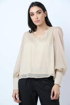 نتشي بلوزة سواريه سبعة كم طويل منفوخ بأكمام