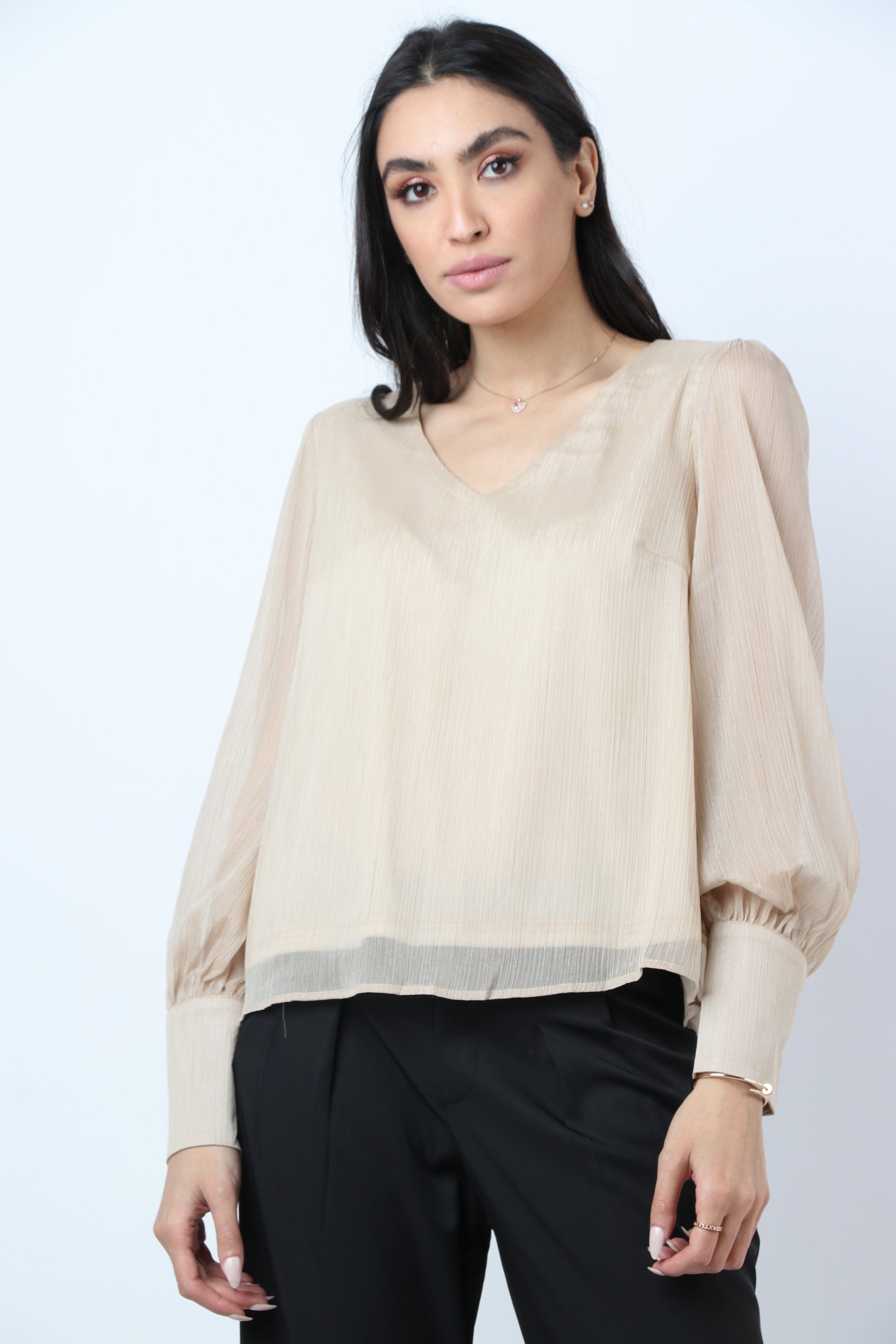 نتشي بلوزة سواريه سبعة كم طويل منفوخ بأكمام