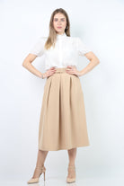 نتشي تنورة ميدي سادة بطيات بحزام خصر