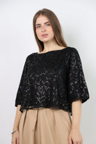 نتشي بلوزة رسمية كم قصير مزينة بدانتيل نسائي