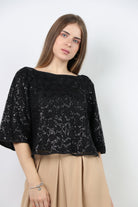 نتشي بلوزة رسمية كم قصير مزينة بدانتيل نسائي