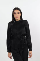 نتشي بلوزة سهرة برباط على الخصر كم طويل منفوخ نسائي