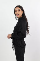 نتشي بلوزة سهرة برباط على الخصر كم طويل منفوخ نسائي