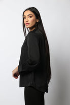 نتشي بلوزة رسمية بربطة عنق طويلة بكم طويل منفوخة