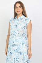 نتشي بلوزة مشجرة كت بياقة مزودة بأزرار أمامية نسائي