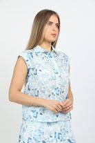 نتشي بلوزة مشجرة كت بياقة مزودة بأزرار أمامية نسائي