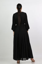 نتشي فستان طويل بحزام خصر باكمام بف بكسرات طويلة