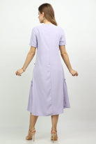 نتشي فستان ميدي منفوش من تحت بكم قصير