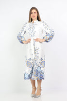 نتشي فستان ميدي ناعم بطبعة بأكمام طويلة